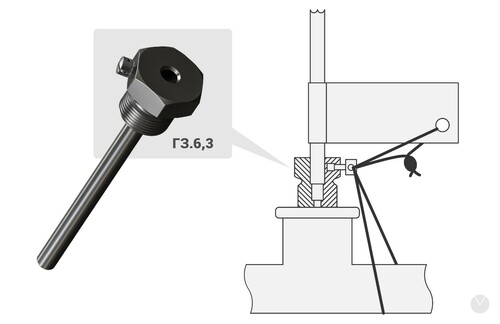 Модели гильз под датчики без штуцера ГЗ.6,3.С.х.Б.х.10.L комплектуются пломбировочным винтом со специальными отверстиями для фиксации пломбы.