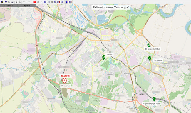 Рис. 3. Расположение тепловых пунктов на карте