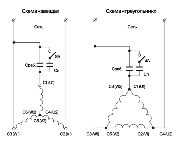 Подключение трехфазного двигателя в однофазную сеть