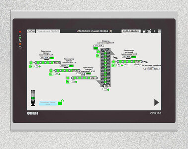 Панель-контроллер «ОВЕН СПК 110»  на дверце шкафа диспетчеризации